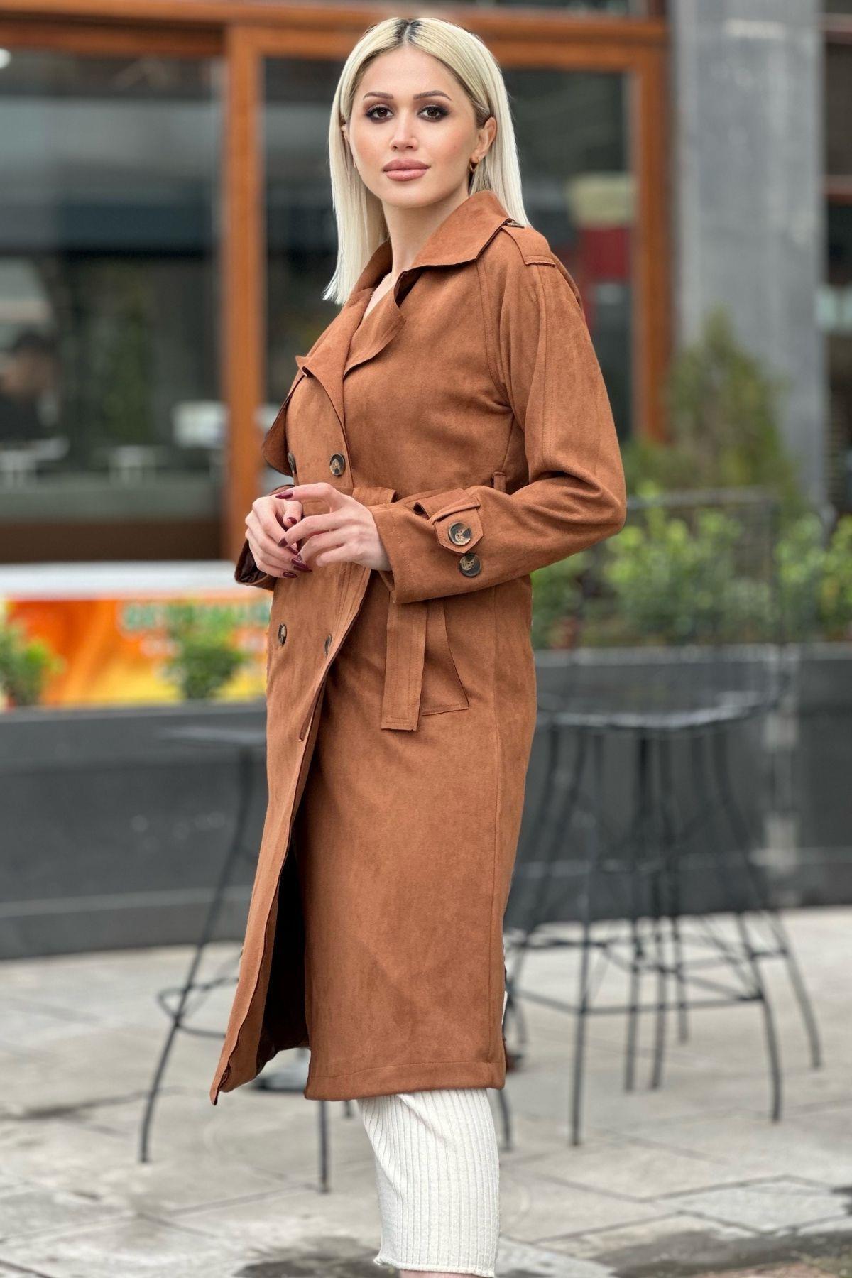 Taba Parça Detay Düğmeli Trençkot 7328A - 2