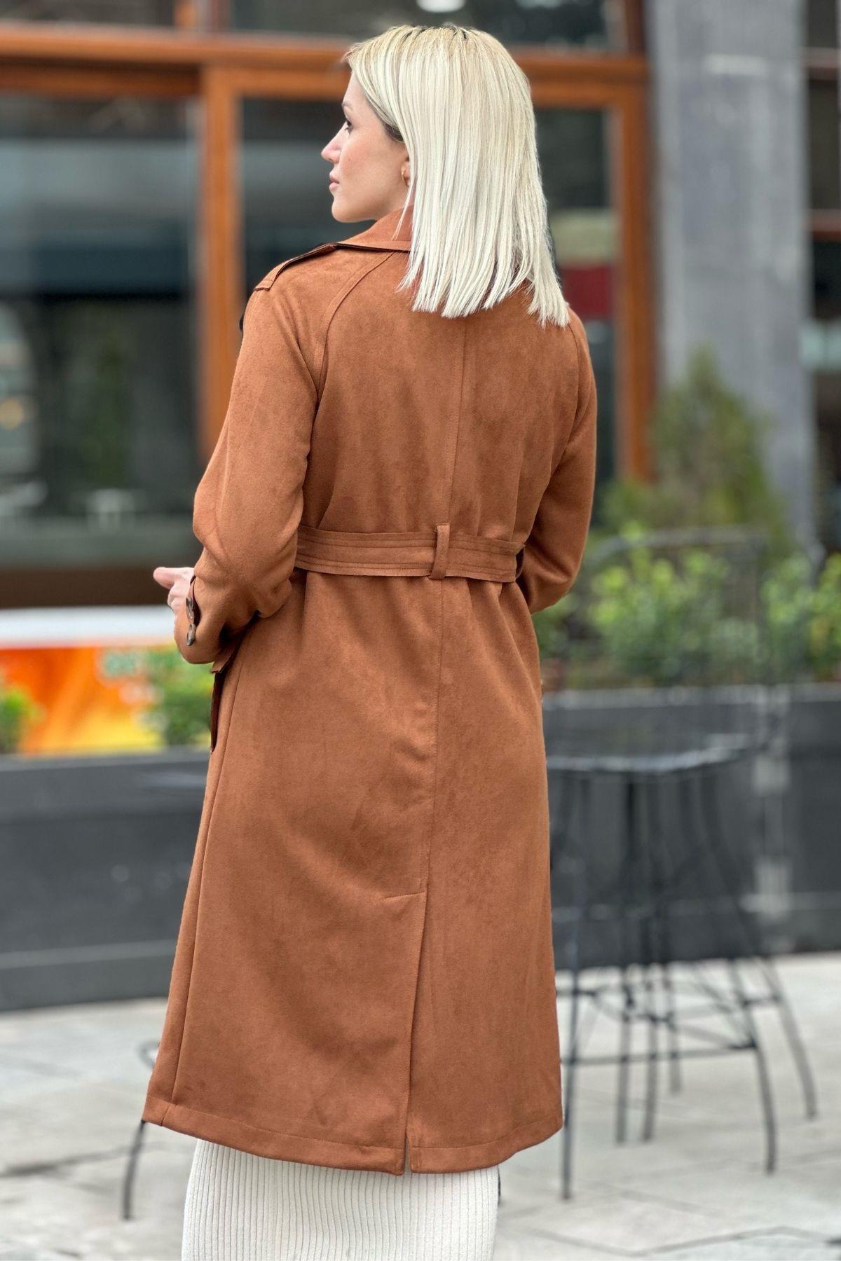 Taba Parça Detay Düğmeli Trençkot 7328A - 3