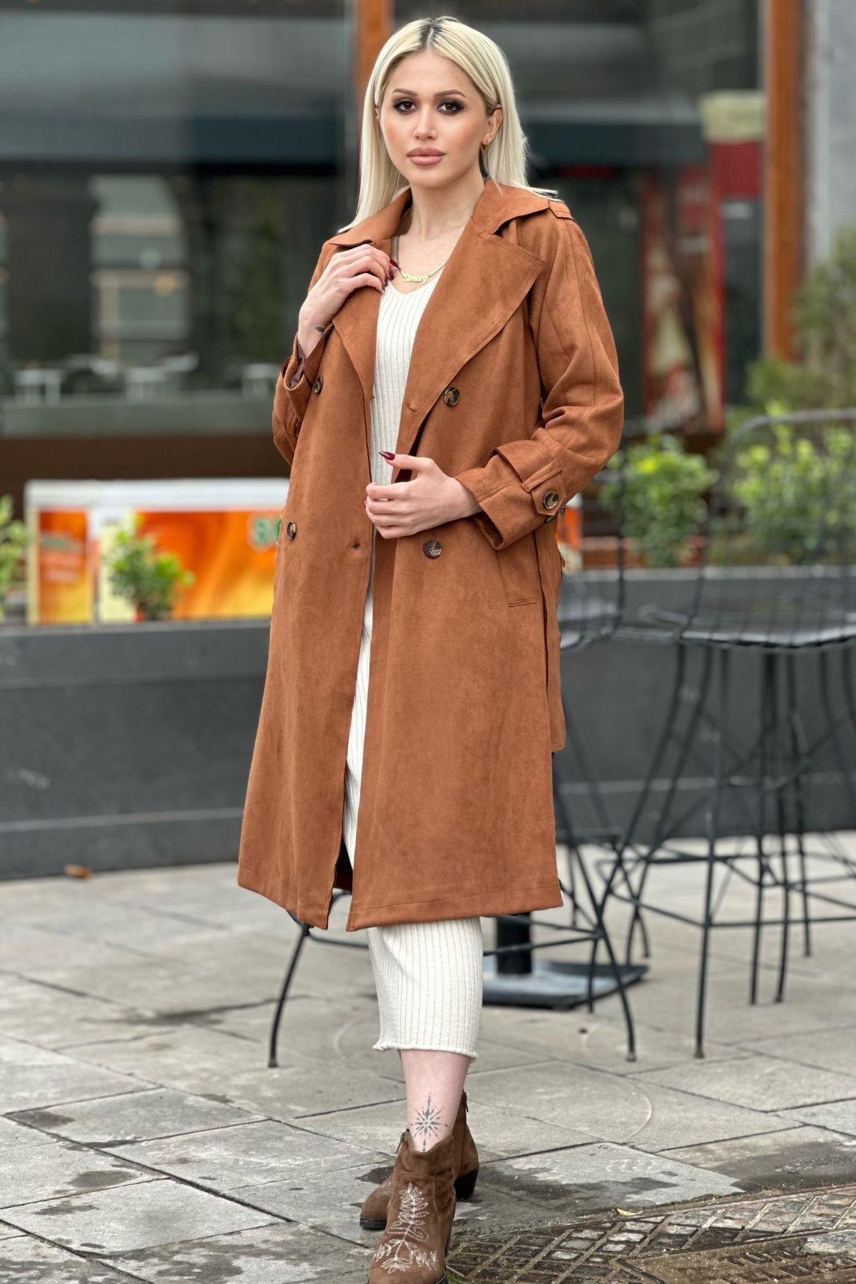 Taba Parça Detay Düğmeli Trençkot 7328A - 4