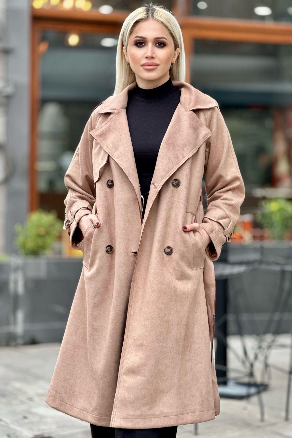 Vizon Parça Detay Düğmeli Trençkot 7328A 