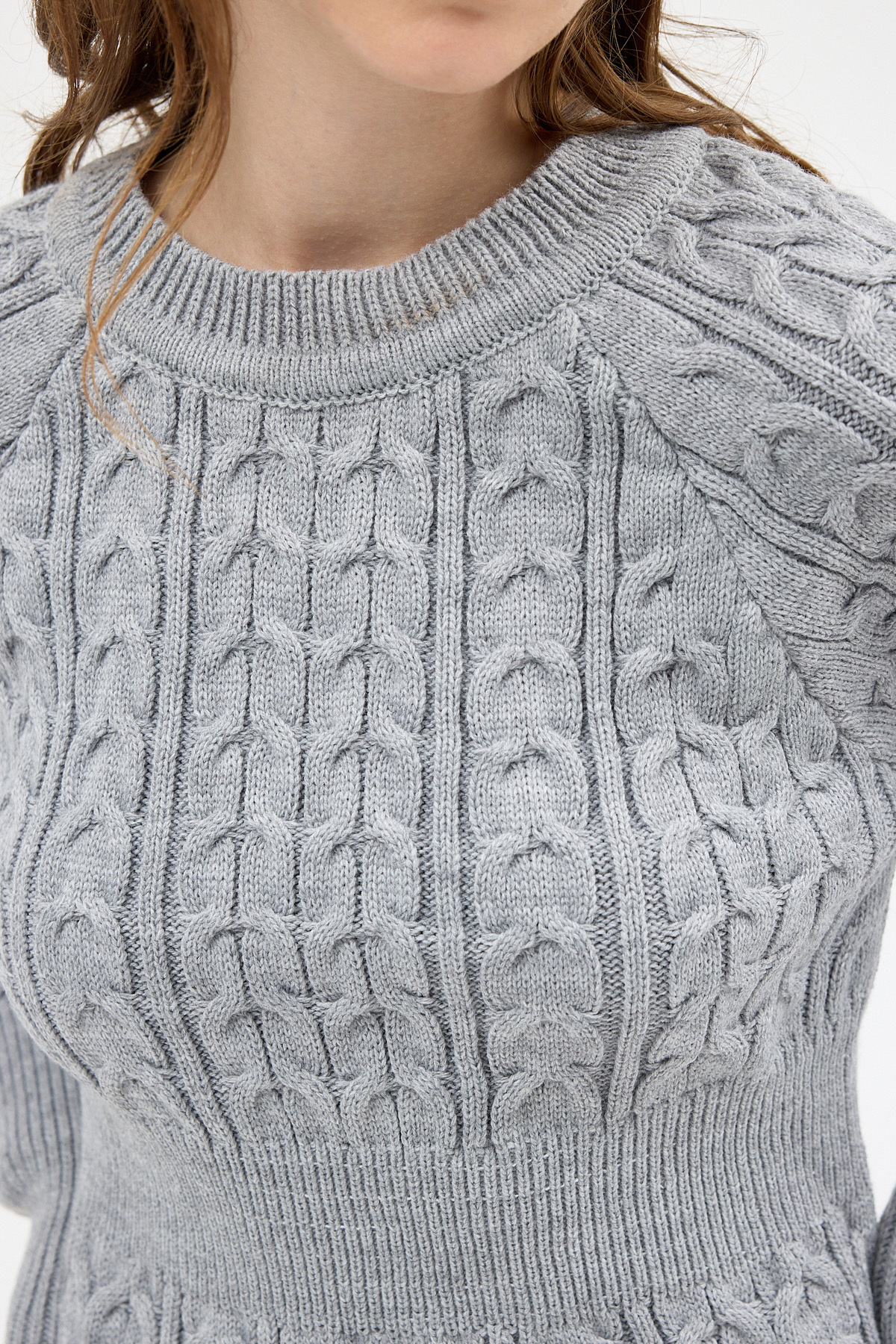 Açık Gri Kadın Kalın Örgü Bel Detaylı Triko Elbise 7330 - 4