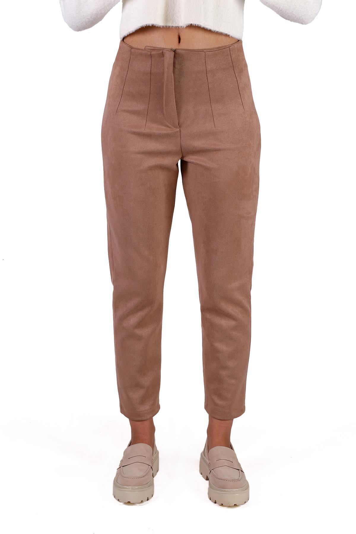 Vizon Pens Detay Fermuarlı Süet Pantolon 7348A - 4