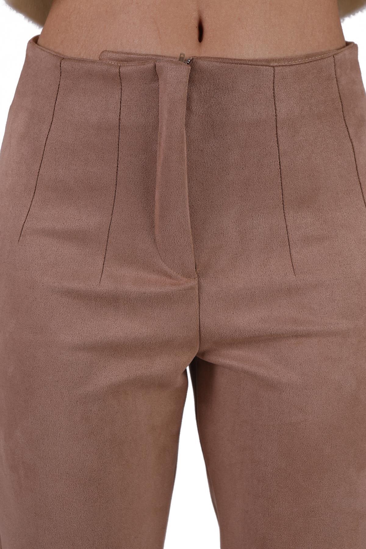Vizon Pens Detay Fermuarlı Süet Pantolon 7348A - 6