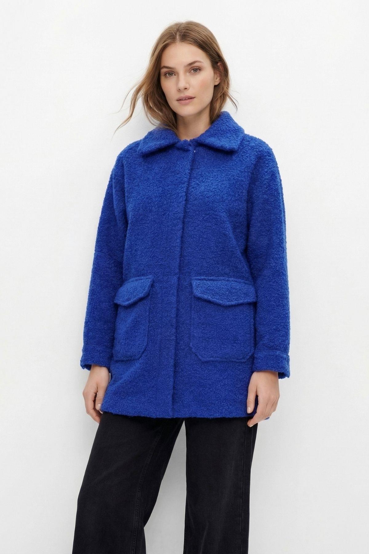 7353A Büyük Cep Detay Astarlı Ceket Saks - RAYS