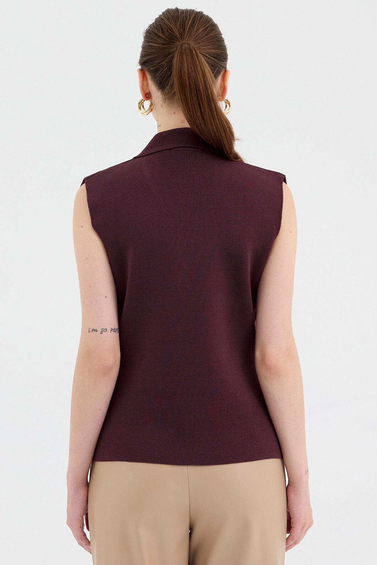 Bordo Yaka Detaylı Düğmeli Triko Kadın Yelek 7355 - 5