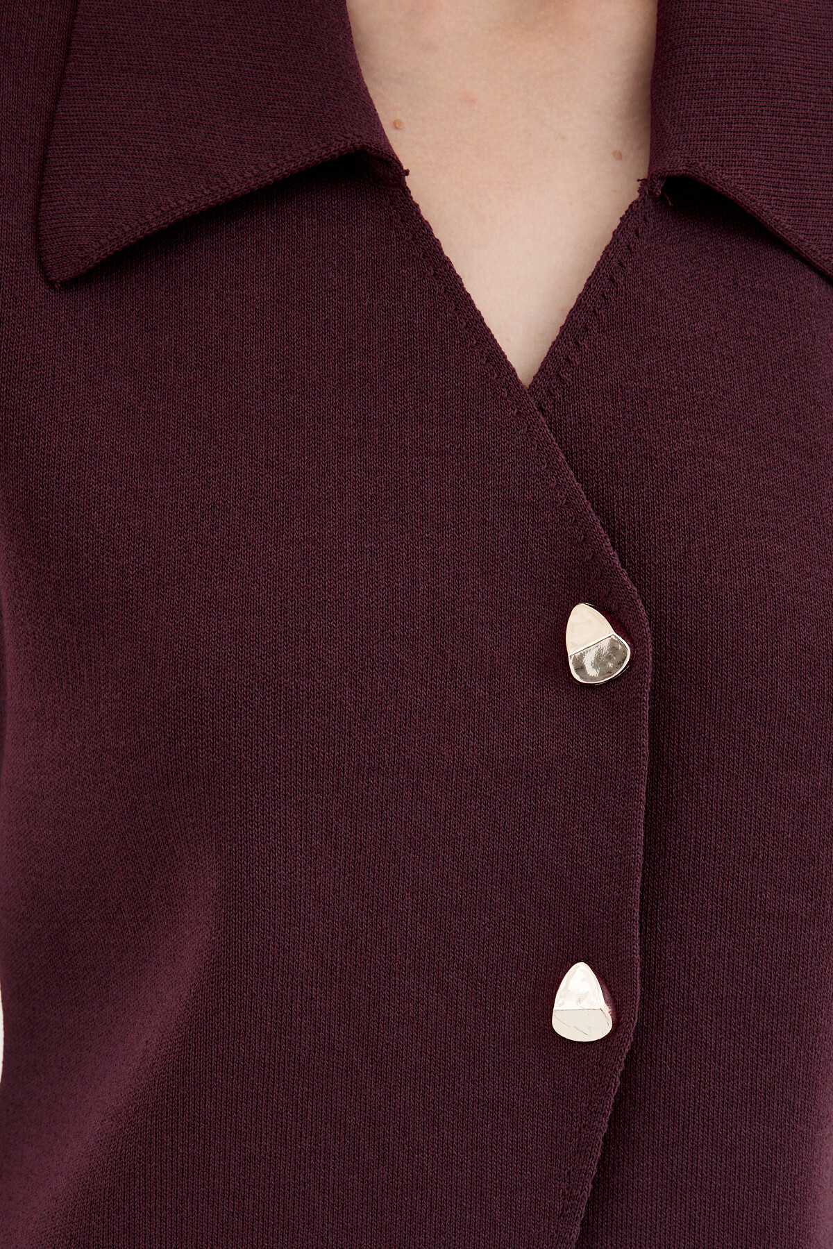 Bordo Yaka Detaylı Düğmeli Triko Kadın Yelek 7355 - 4