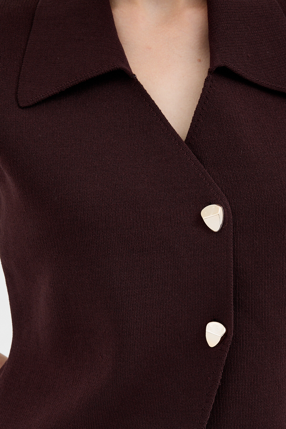 Kahve Yaka Detaylı Düğmeli Triko Kadın Yelek 7355 - 4