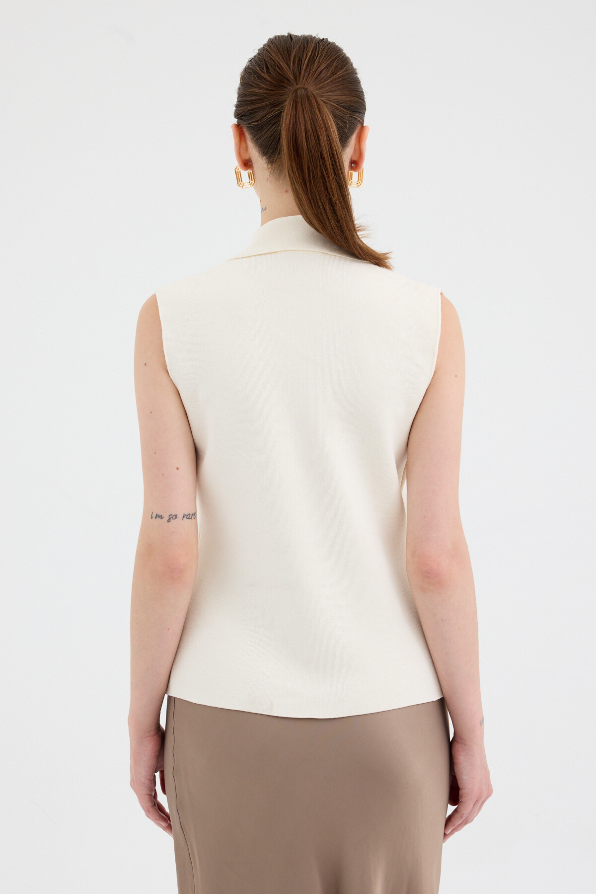 Natural Yaka Detaylı Düğmeli Triko Kadın Yelek 7355 - 5