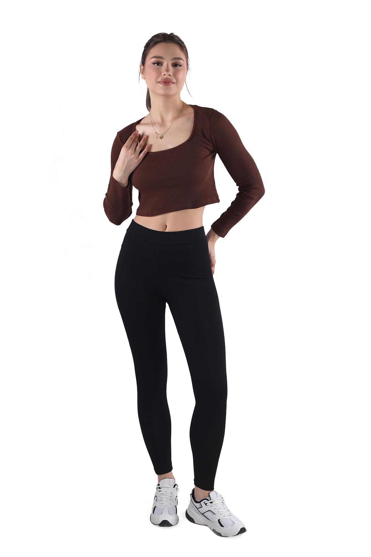 736 Kare Yaka Crop Bluz Acı Kahve - 2