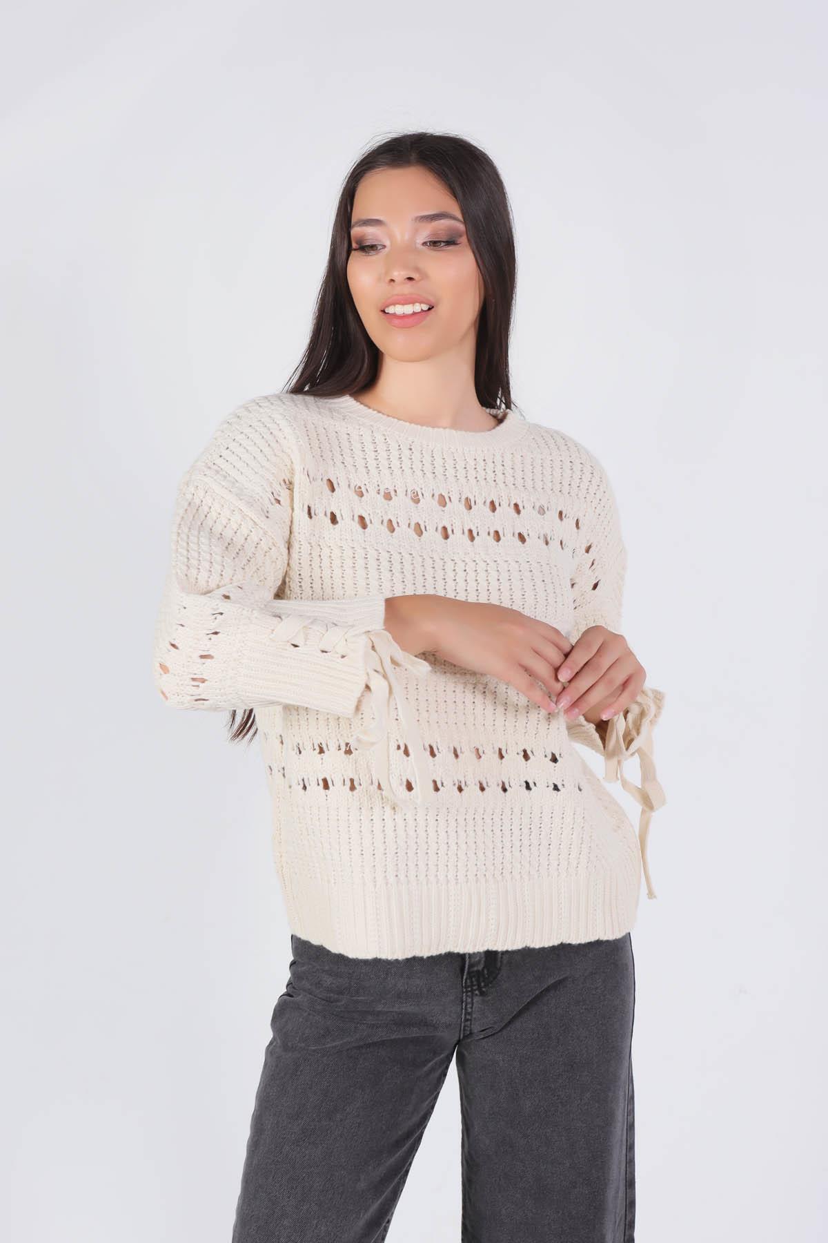 Taş Kol Bağlama Detay Delikli Kazak 7588 - 2