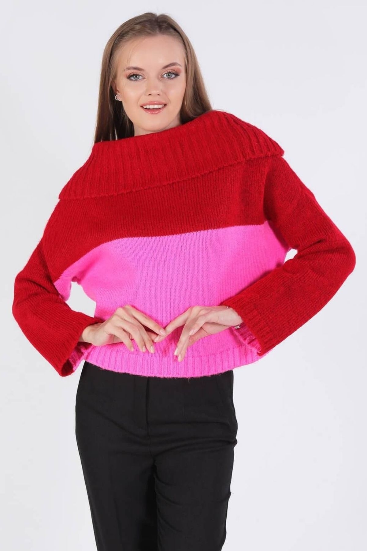 7591 Madonna Yaka Kazak Fuşya - Kırmızı 