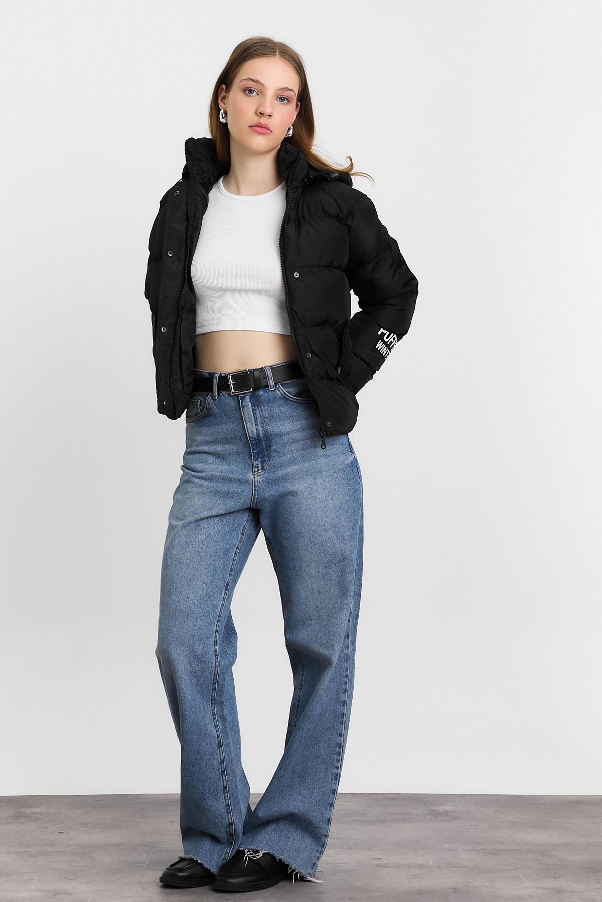 3020 Baskılı Şişme Mont Siyah - RAYS