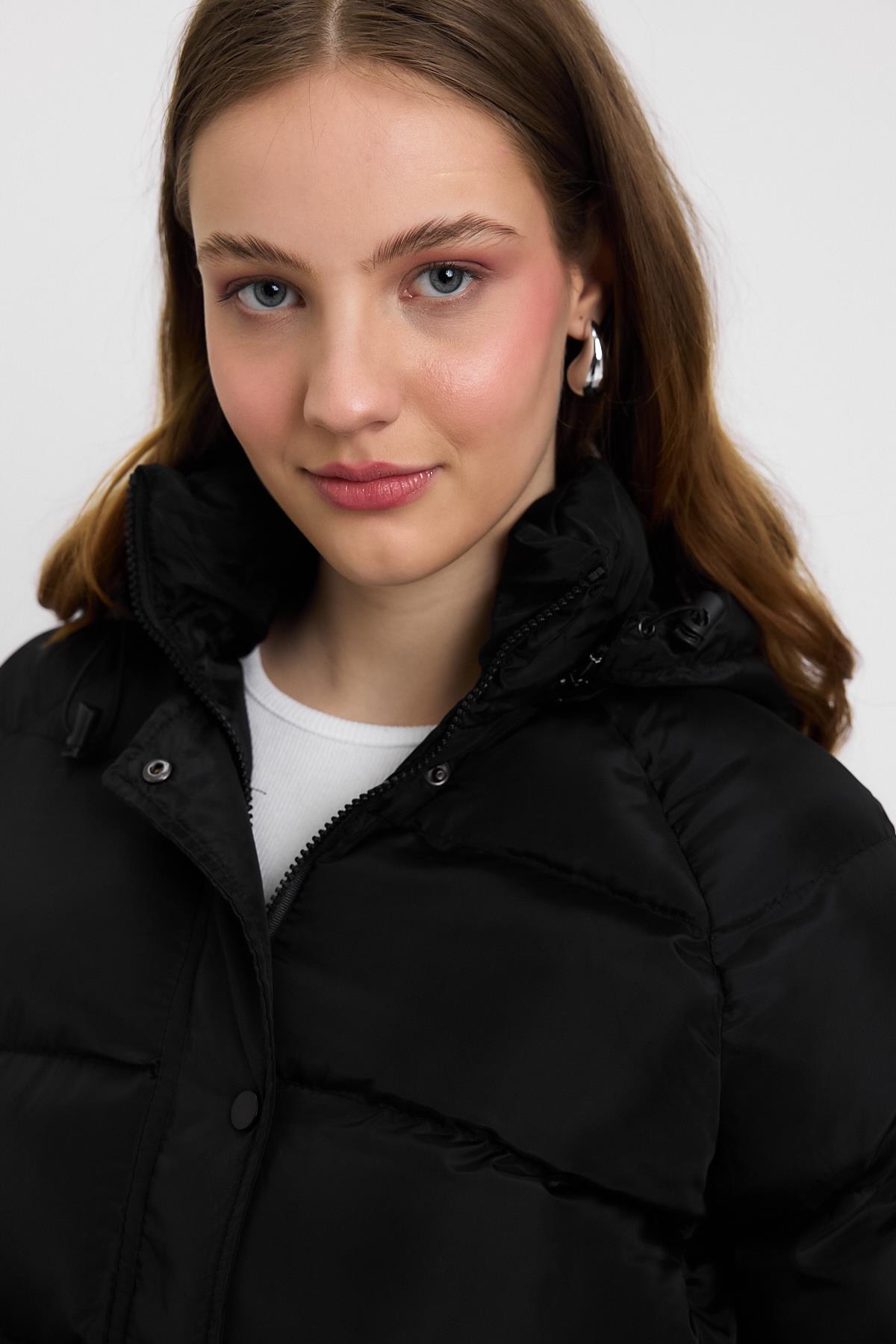 Siyah Kol Puffer Winter Yazı Mont 3020 - 4