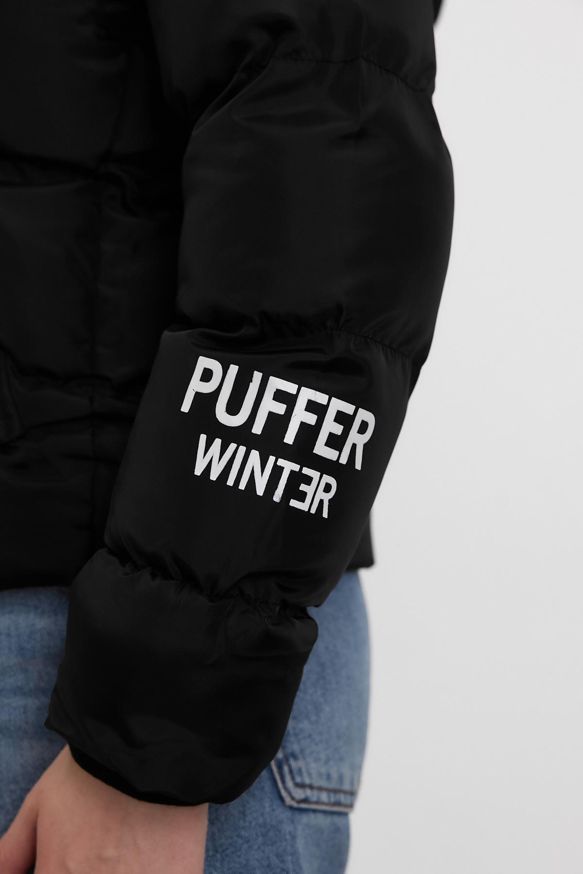 Siyah Kol Puffer Winter Yazı Mont 3020 - 6