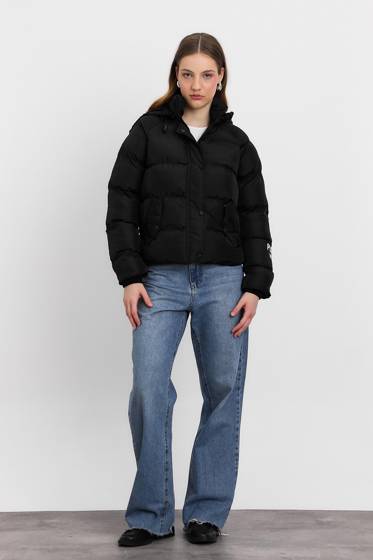 Siyah Kol Puffer Winter Yazı Mont 3020 - 7
