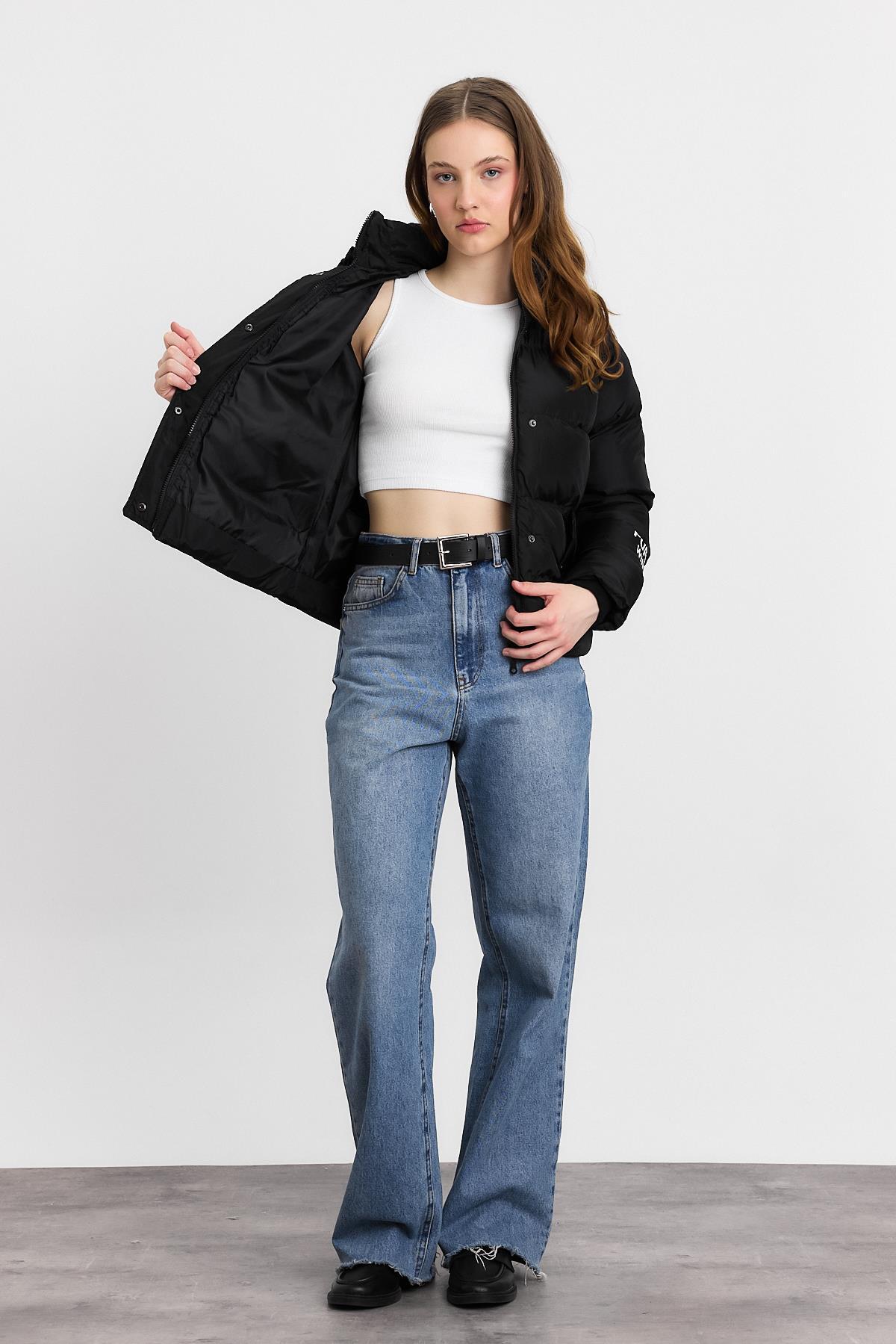 Siyah Kol Puffer Winter Yazı Mont 3020 - 8