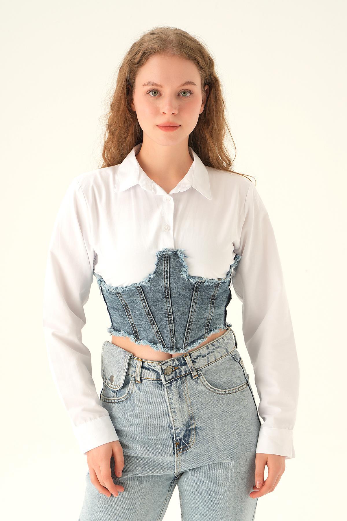 7720 Gömlek Detay Bluz Beyaz - 4