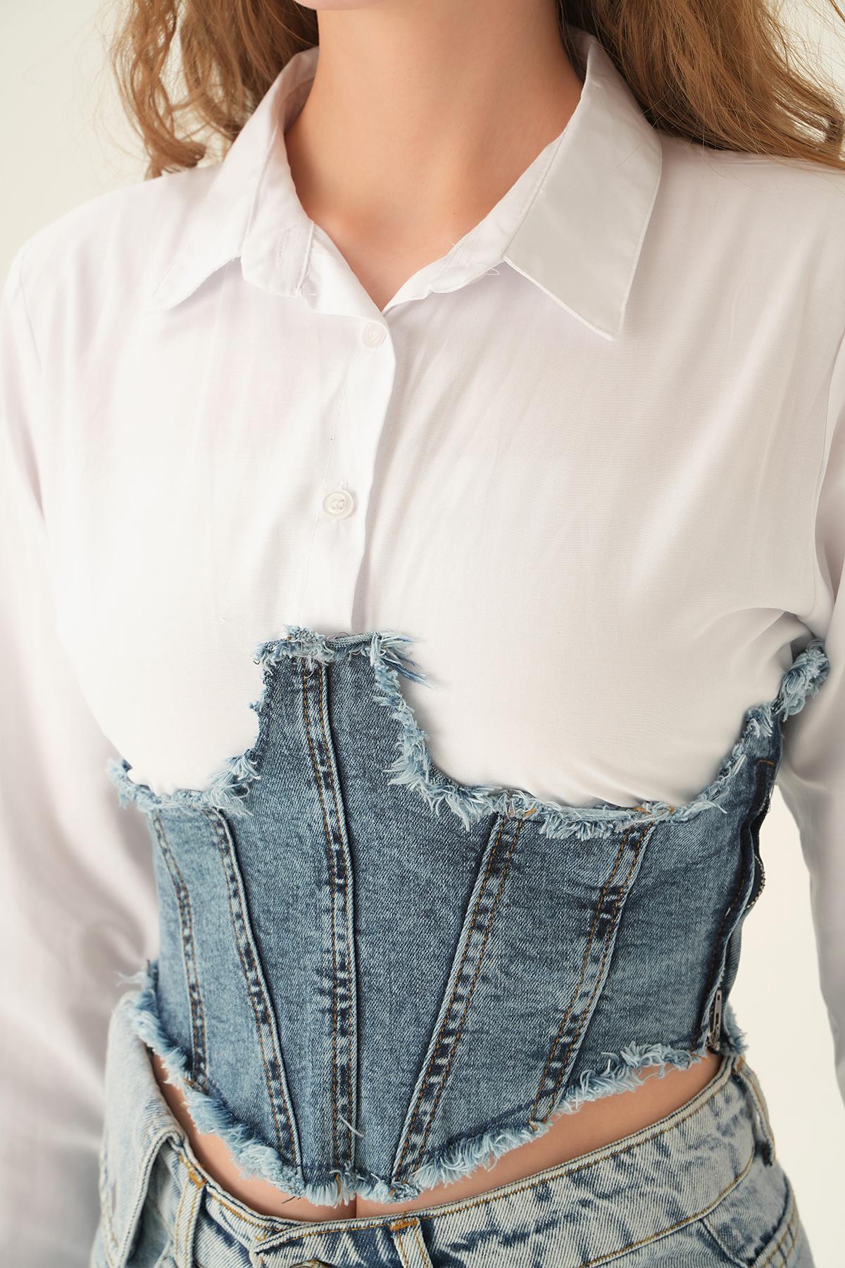 7720 Gömlek Detay Bluz Beyaz - 5