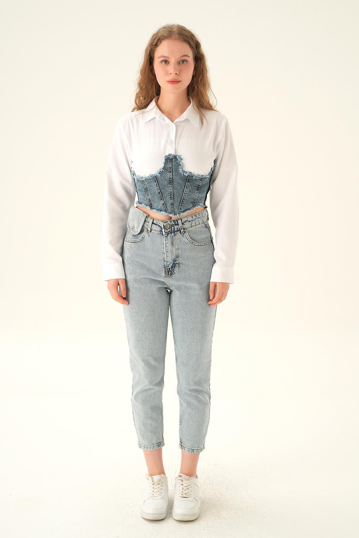 7720 Gömlek Detay Bluz Beyaz - 6