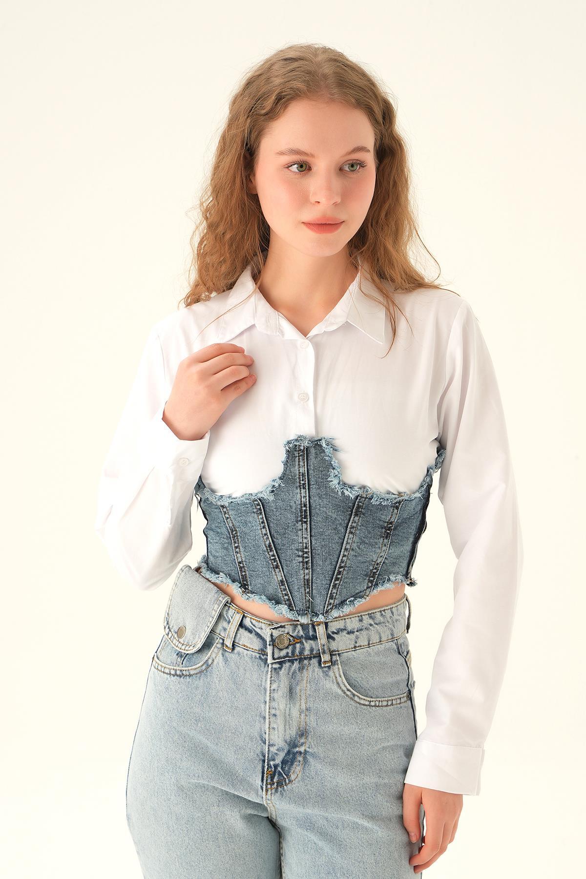 7720 Gömlek Detay Bluz Beyaz - 2