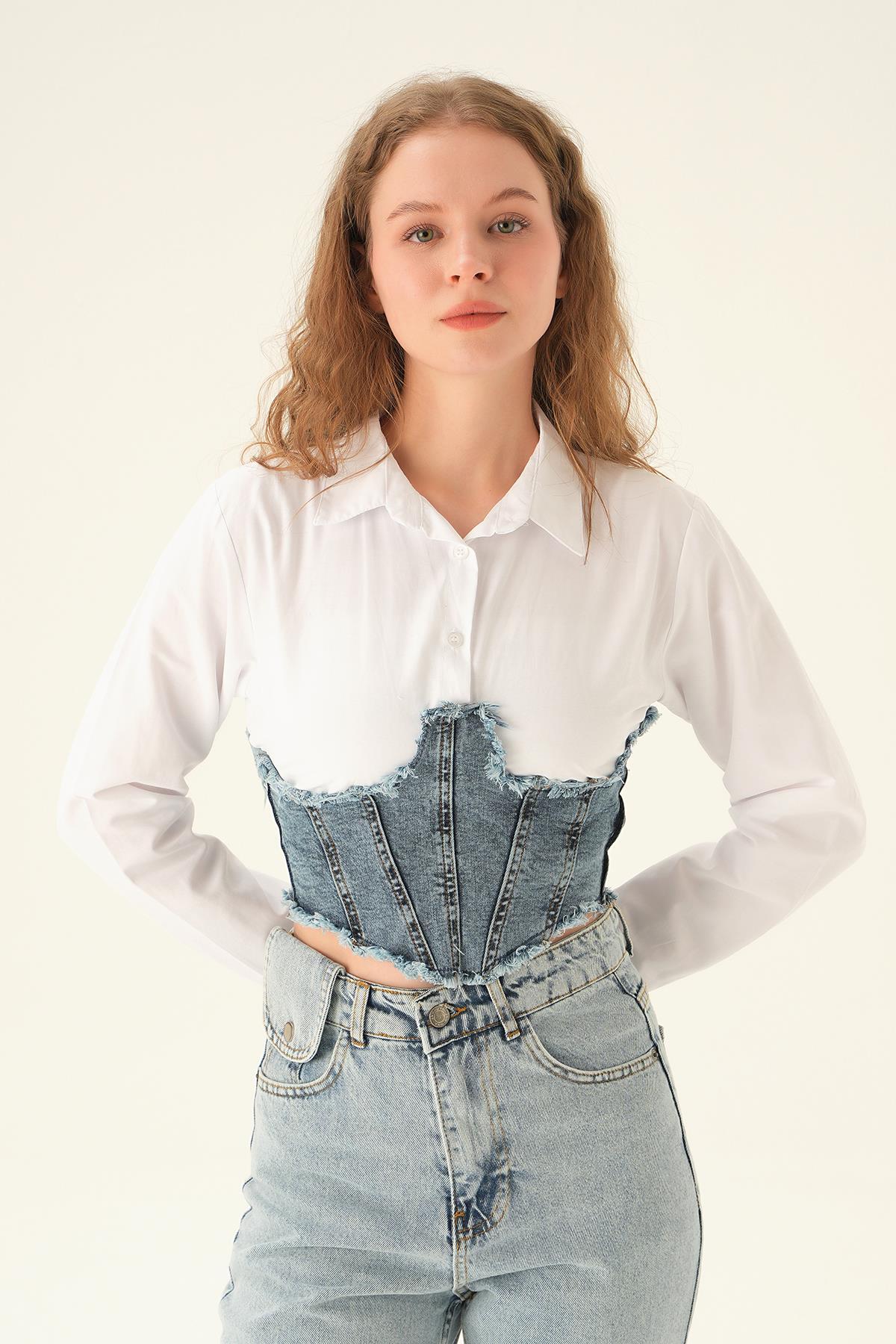 Beyaz Gömlek Detay Bluz 7720 - 1