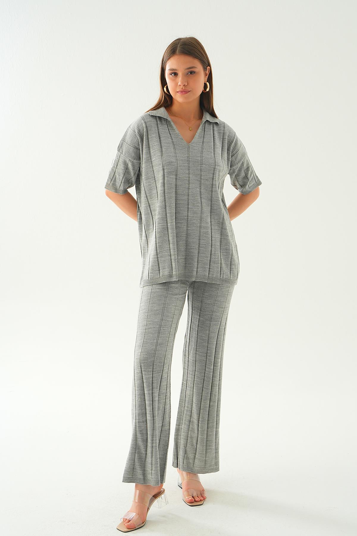 Gri Polo Yaka Pantolon Takım 7743 - 2