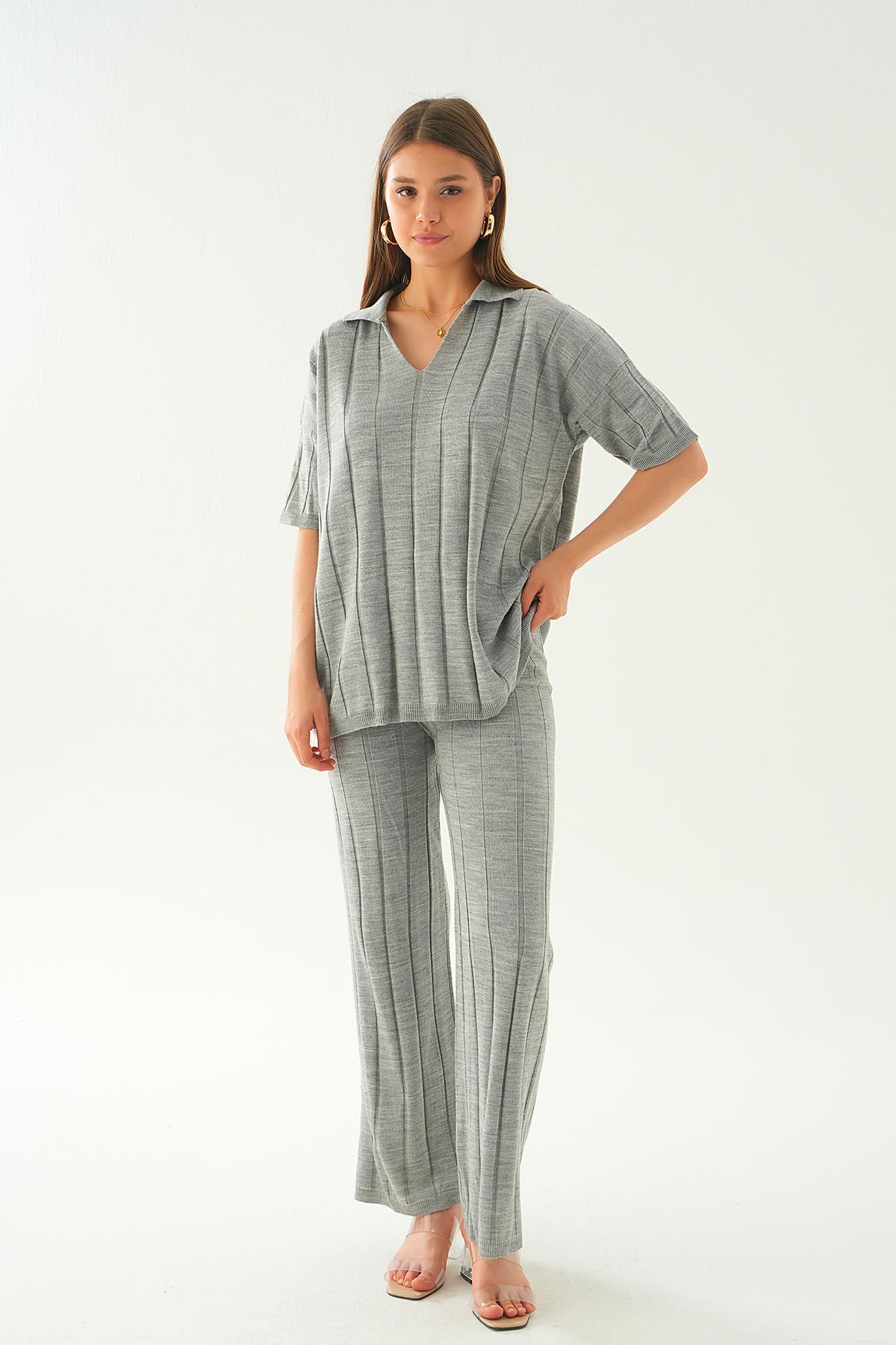 Gri Polo Yaka Pantolon Takım 7743 - 3