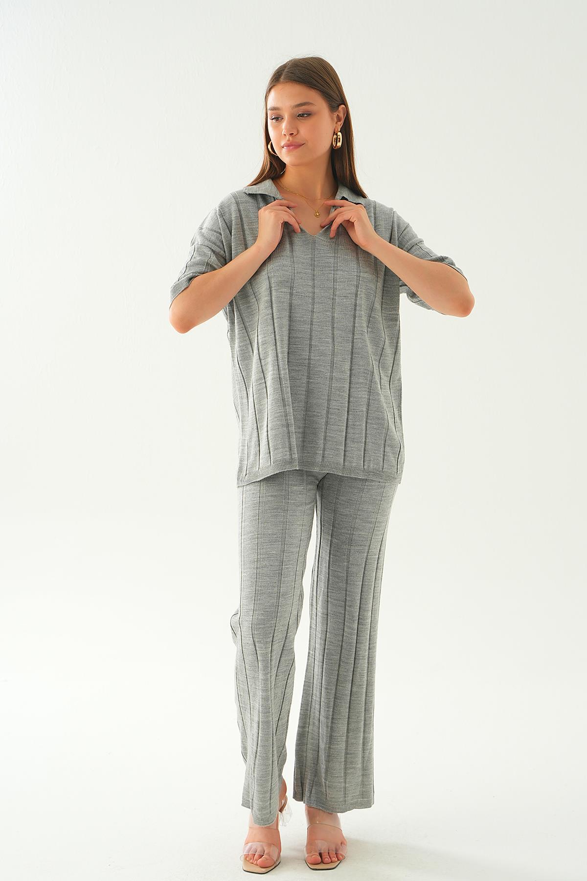 Gri Polo Yaka Pantolon Takım 7743 - 4