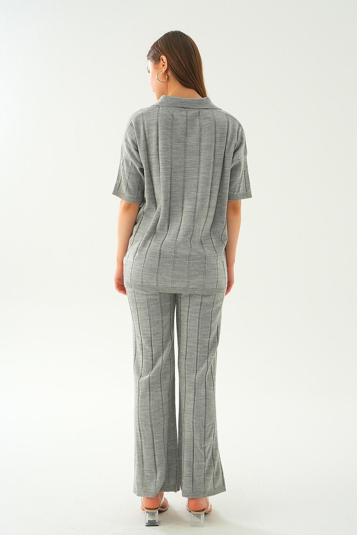 Gri Polo Yaka Pantolon Takım 7743 - 5