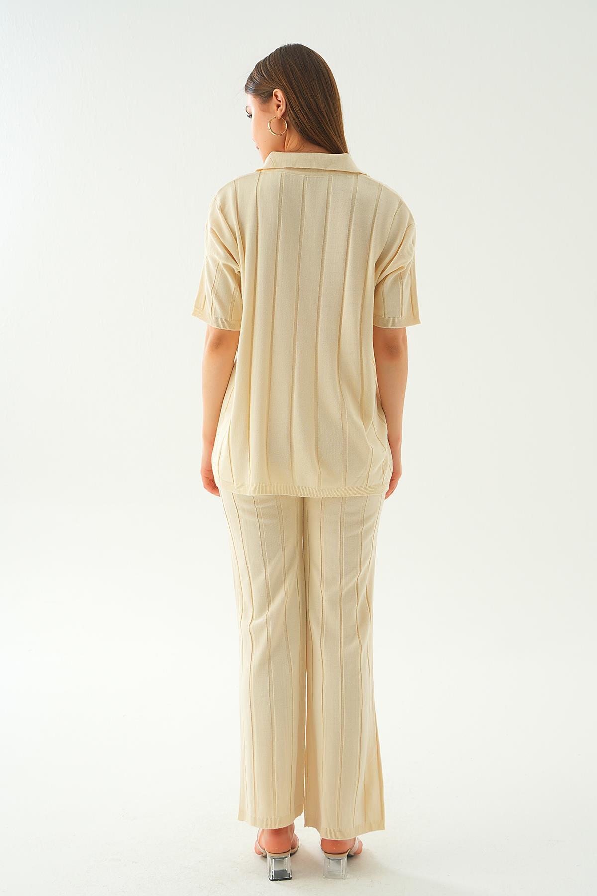 Krem Polo Yaka Pantolon Takım 7743 - 5
