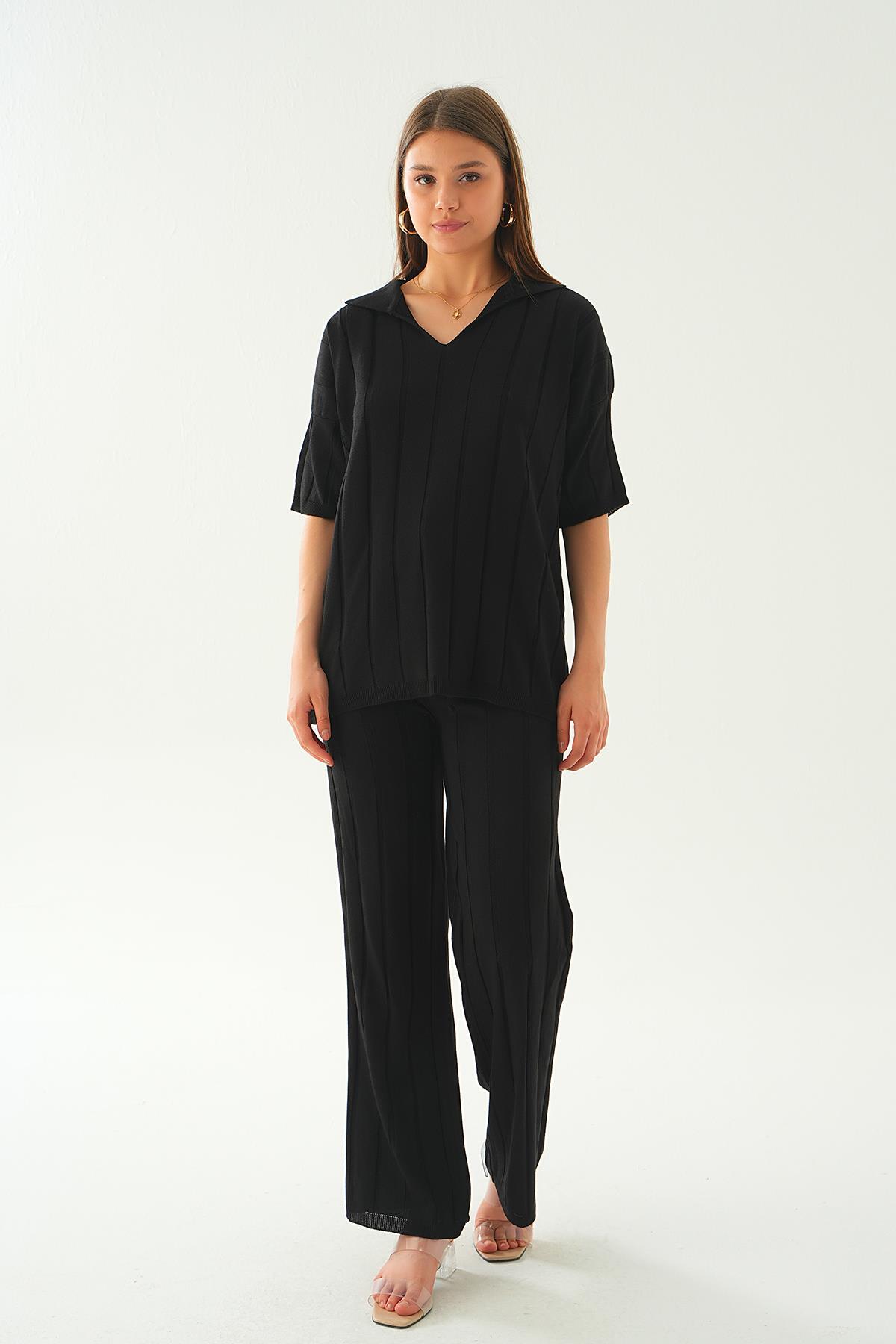 Siyah Polo Yaka Pantolon Takım 7743 - 1