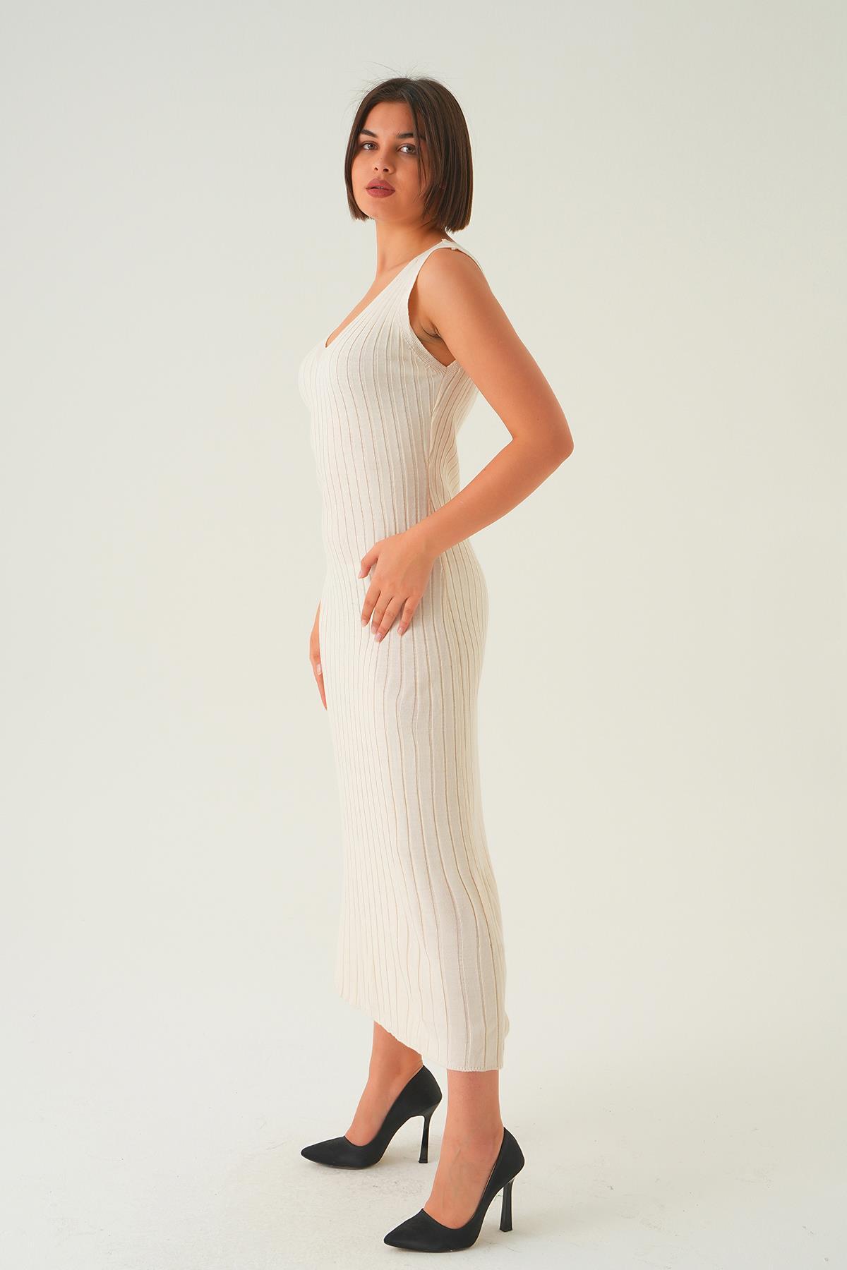 Kemik Askılı V Yaka Triko Elbise 77437 - 3