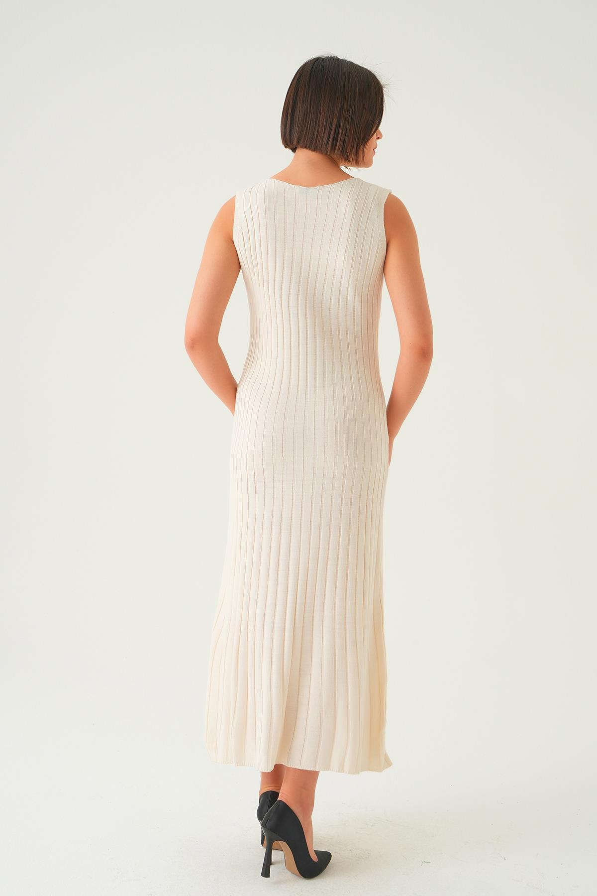 Kemik Askılı V Yaka Triko Elbise 77437 - 4