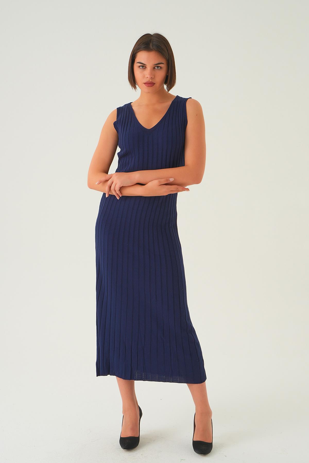 Laci Askılı V Yaka Triko Elbise 77437 - 2