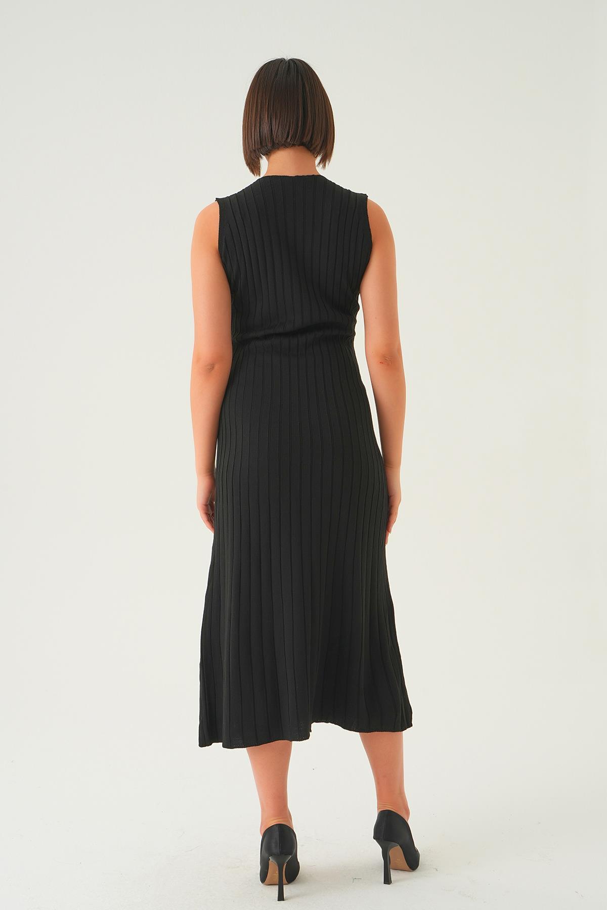 Siyah Askılı V Yaka Triko Elbise 77437 - 4