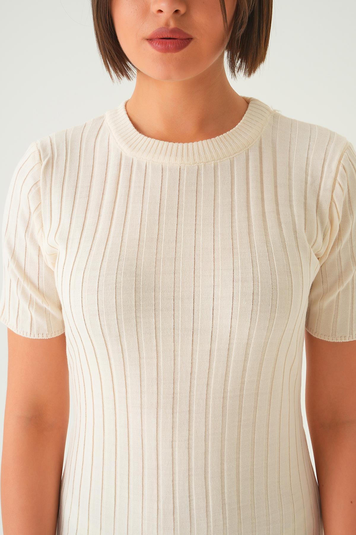 Kemik Kısa Kol Bisiklet Yaka Elbise 77438 - 6