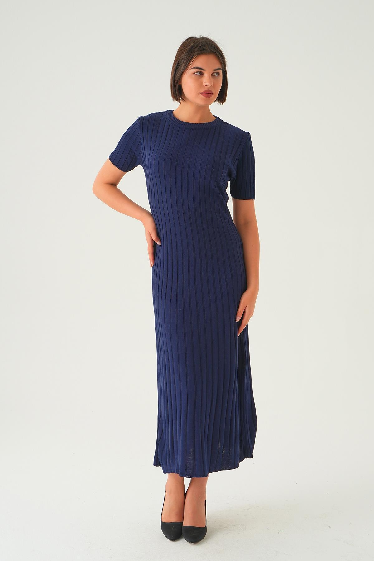 77438 Kısa Kol Bisiklet Yaka Elbise Laci - 2