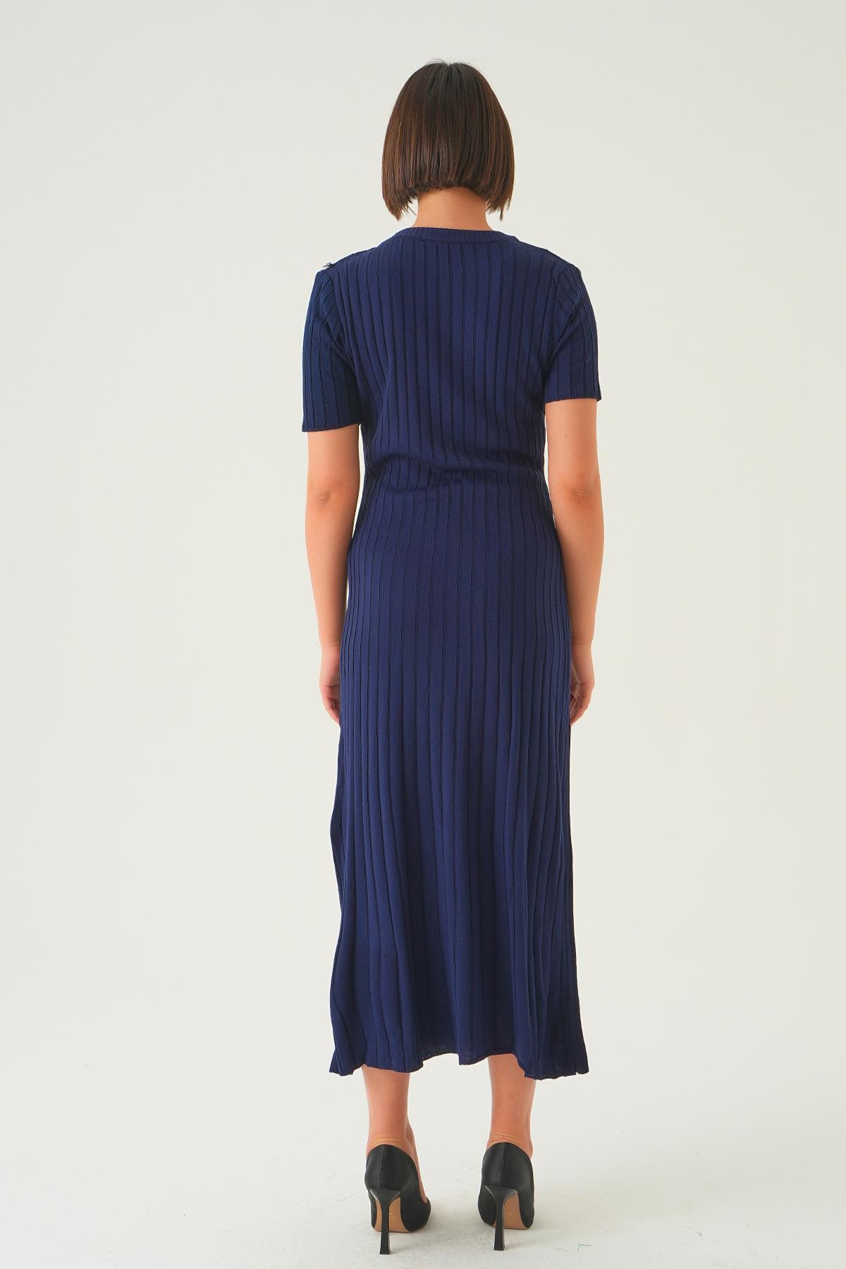 77438 Kısa Kol Bisiklet Yaka Elbise Laci - 5