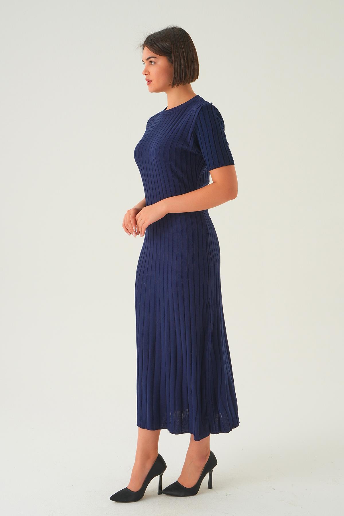 77438 Kısa Kol Bisiklet Yaka Elbise Laci - 3