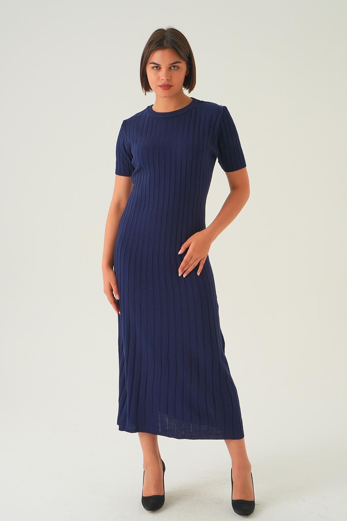 Laci Kısa Kol Bisiklet Yaka Elbise 77438 