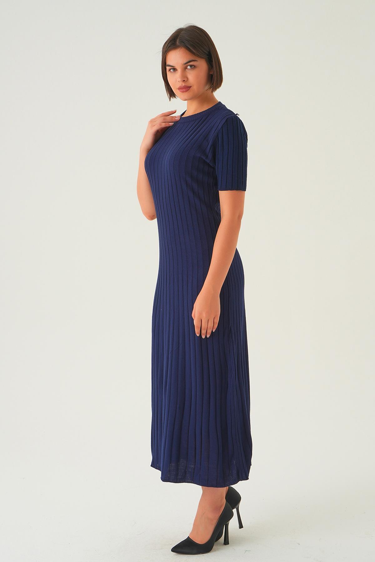 Laci Kısa Kol Bisiklet Yaka Elbise 77438 - 4