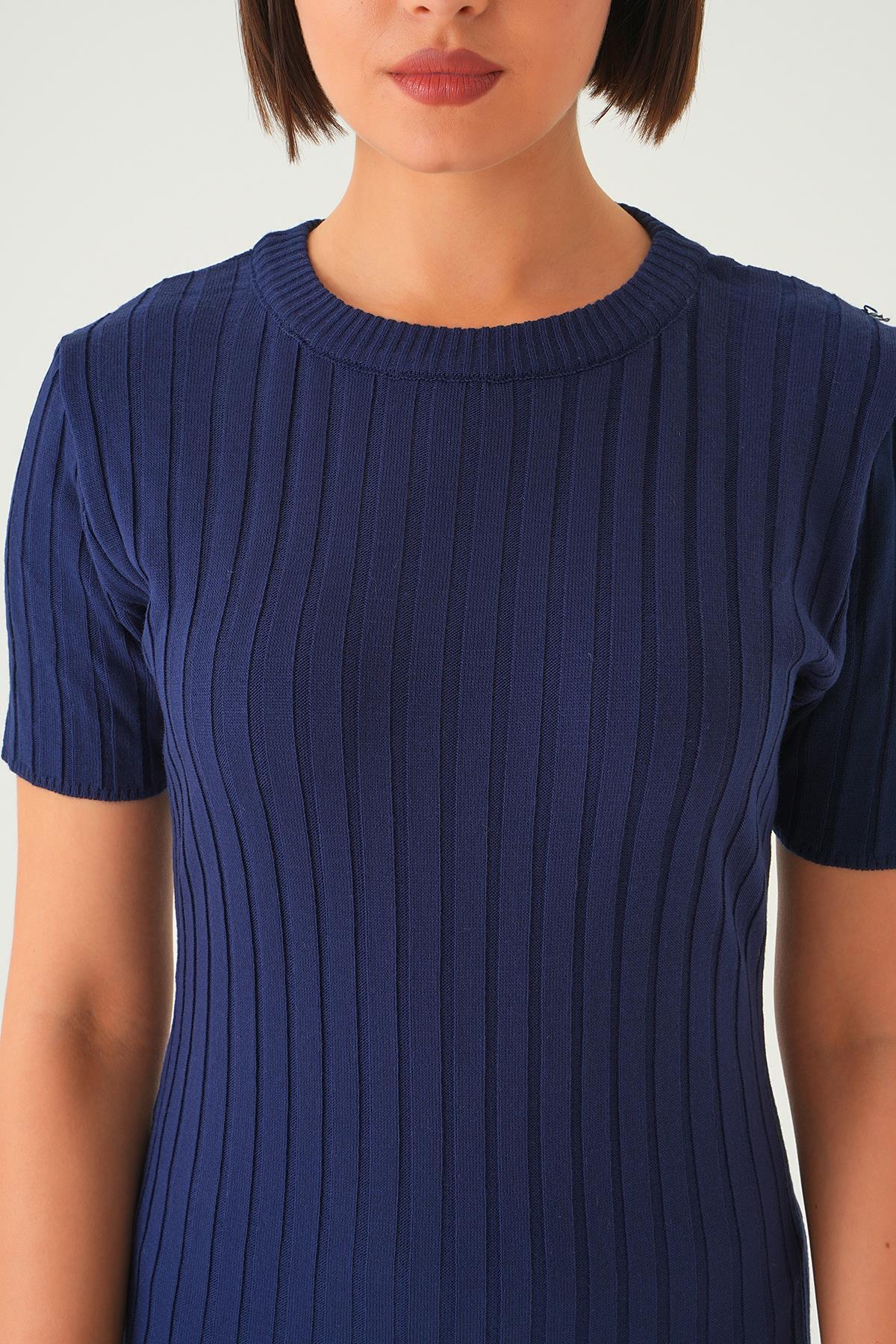 Laci Kısa Kol Bisiklet Yaka Elbise 77438 - 6