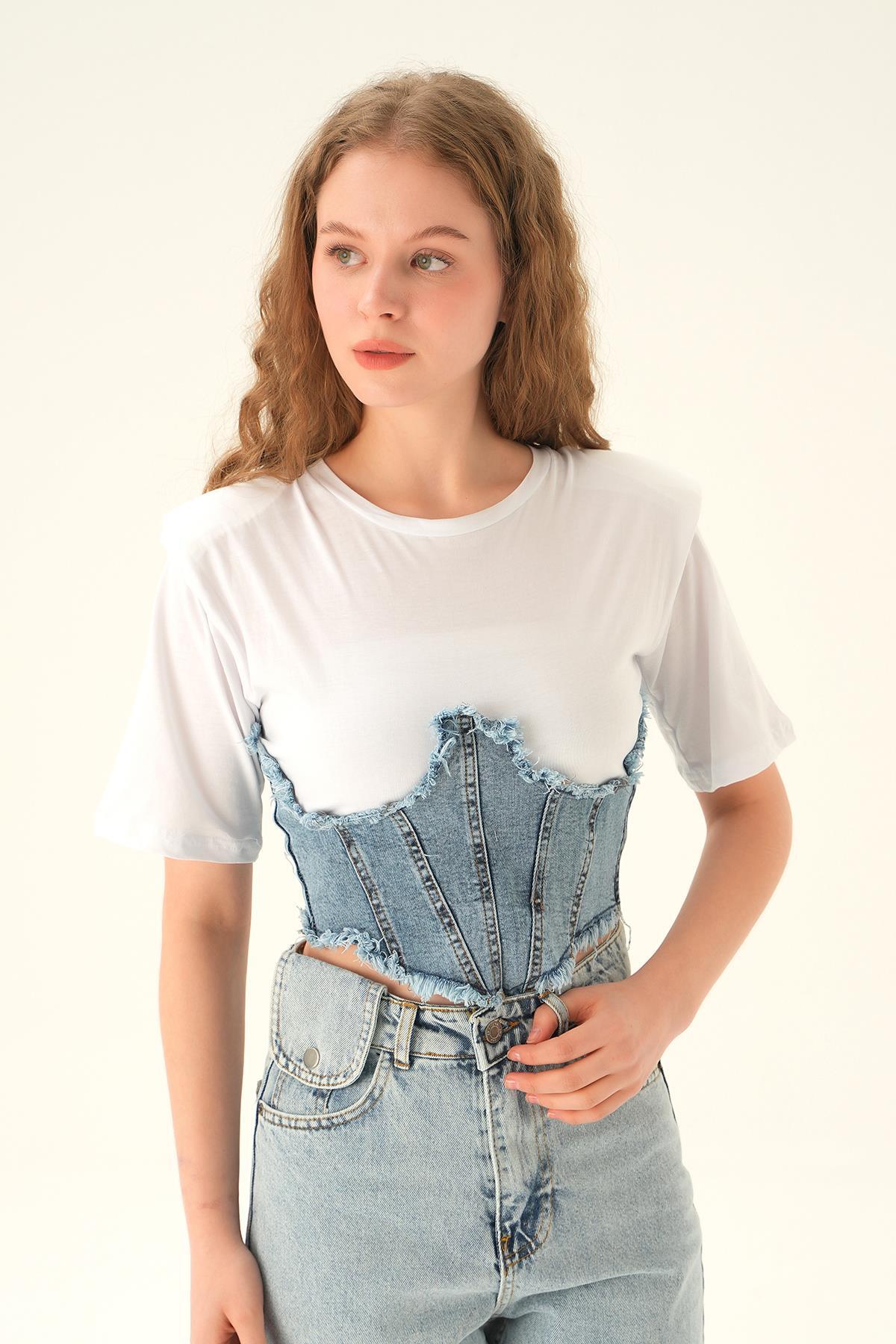 7747 Kot Detay Bluz Beyaz 