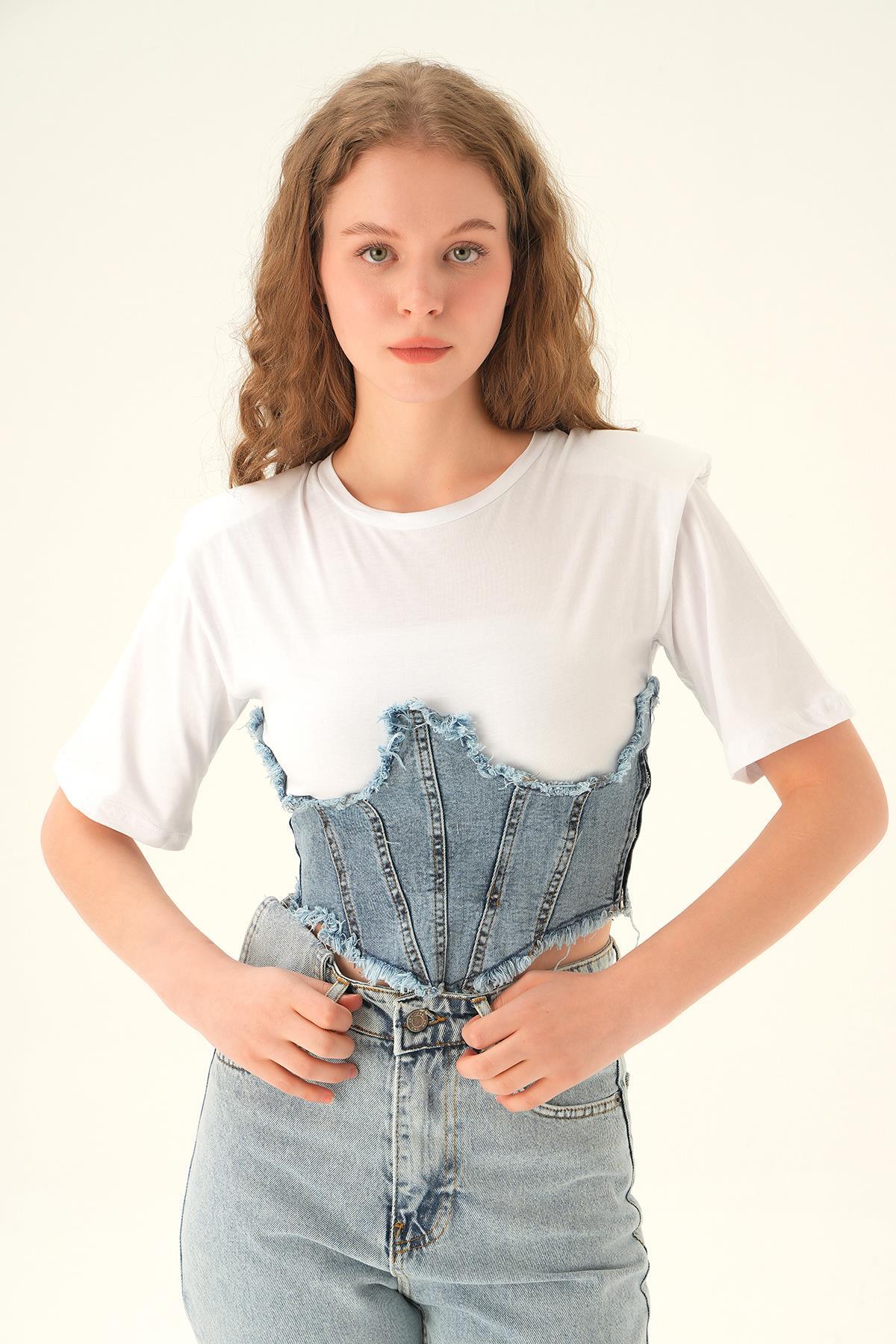 Beyaz Kot Detay Bluz 7747 - 2