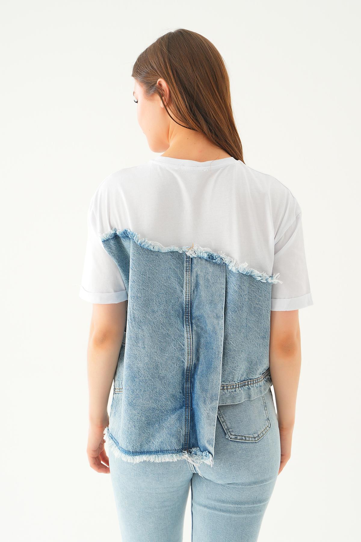 7752 Kot detay Tişört Beyaz - 5