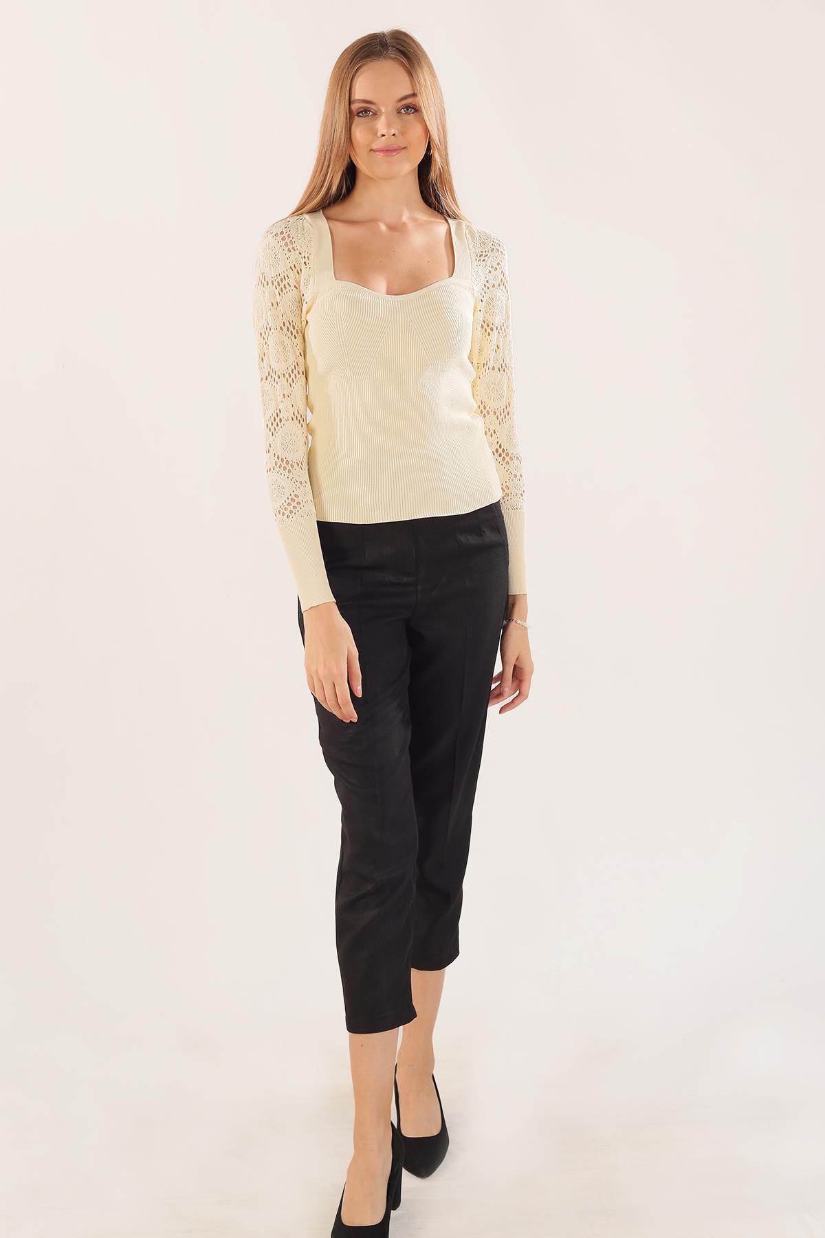 Bej Kol Dantel Detay Kazak 7777 