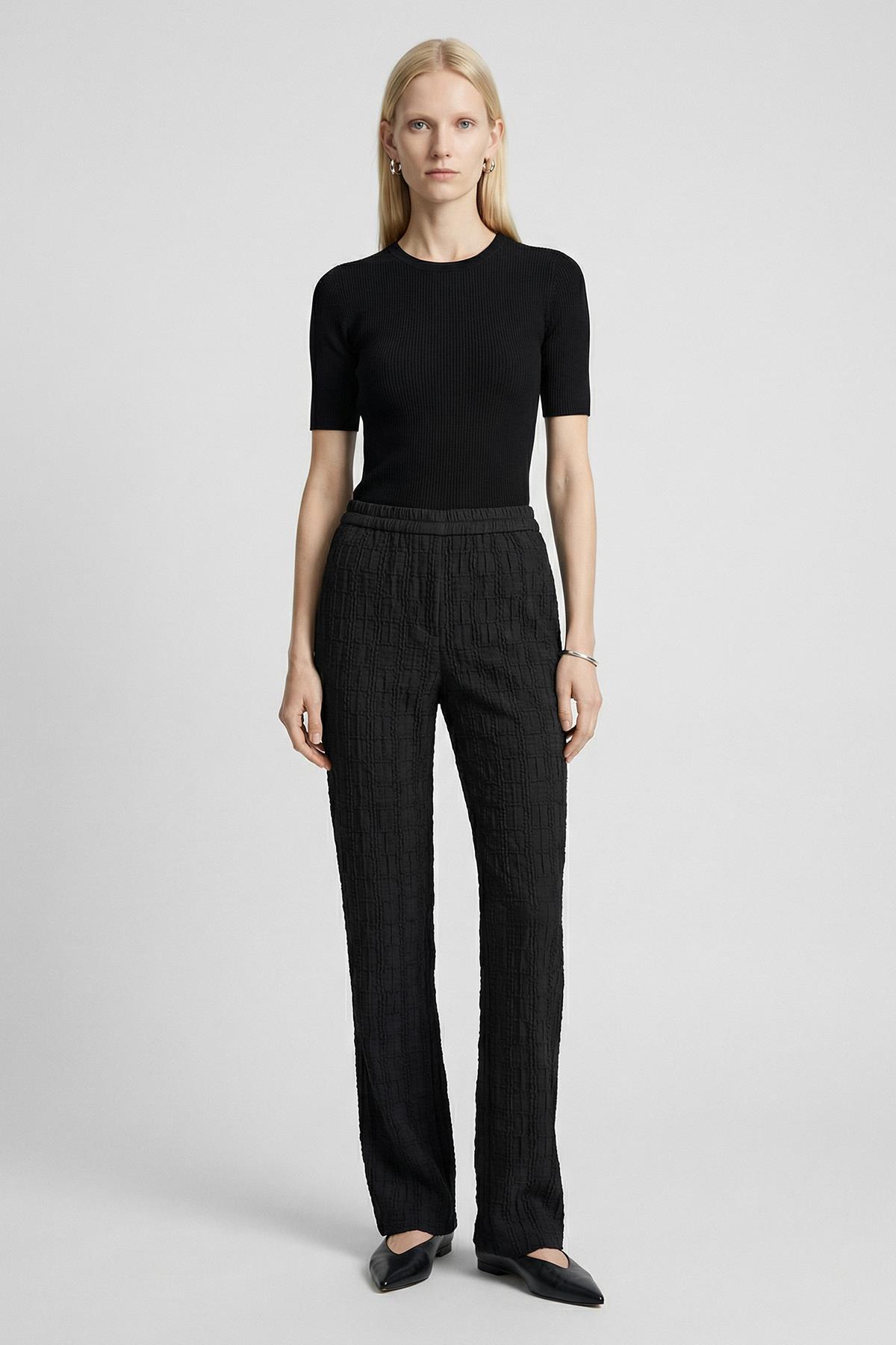 Siyah Bel Bağlamalı Yüksek Bel Pantolon 7946 