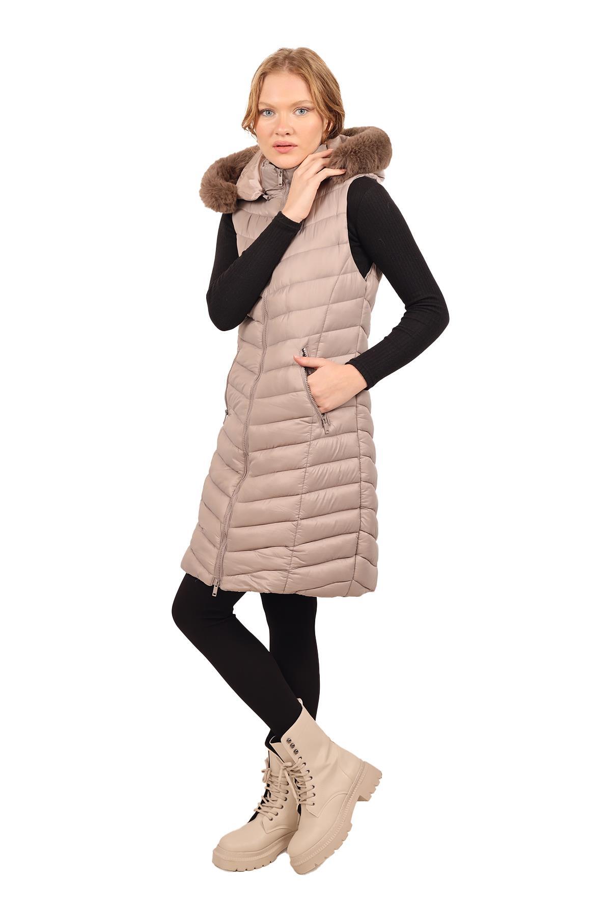 Vizon Kapüşonlu Uzun Şişme Yelek 8000 - 3