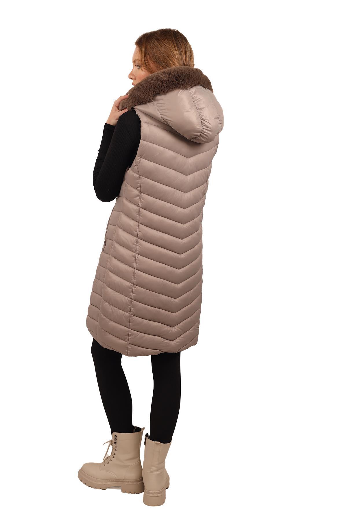 Vizon Kapüşonlu Uzun Şişme Yelek 8000 - 6