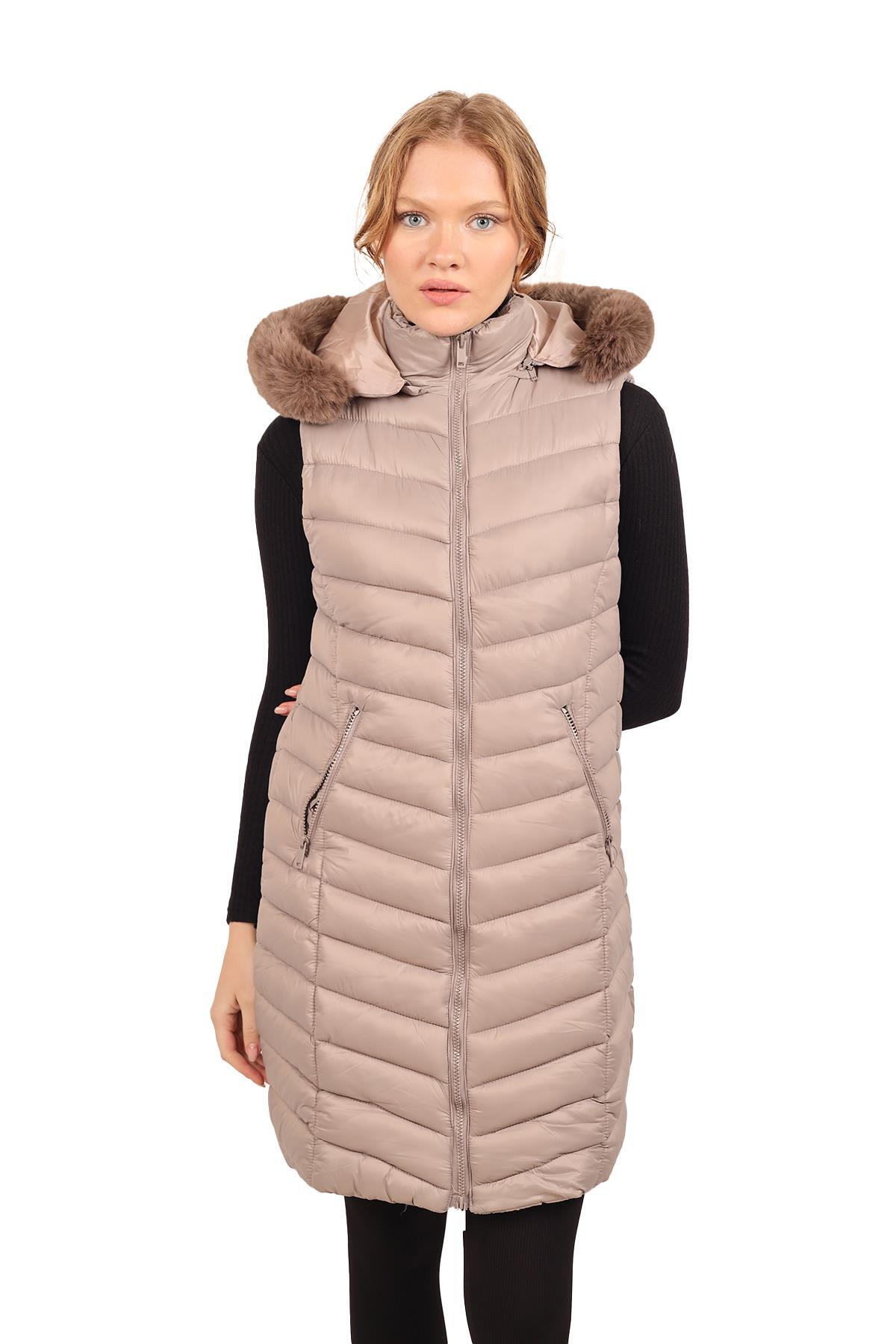 Vizon Kapüşonlu Uzun Şişme Yelek 8000 - 7